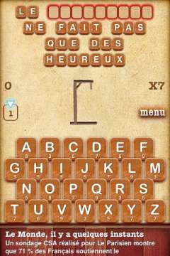 Pendu RSS : Un jeu de pendu basé sur des extraits d'articles du jour jeu iphone Pendu RSS